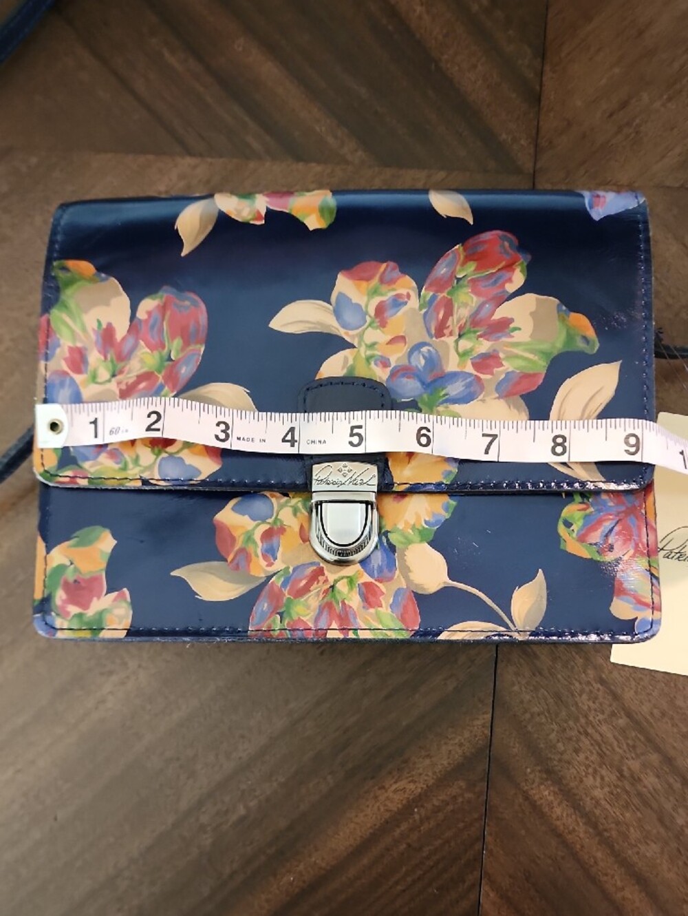 Patricia Nash Navy Floral Patent Crossbody With Bag NWT - Picture 10 of 16